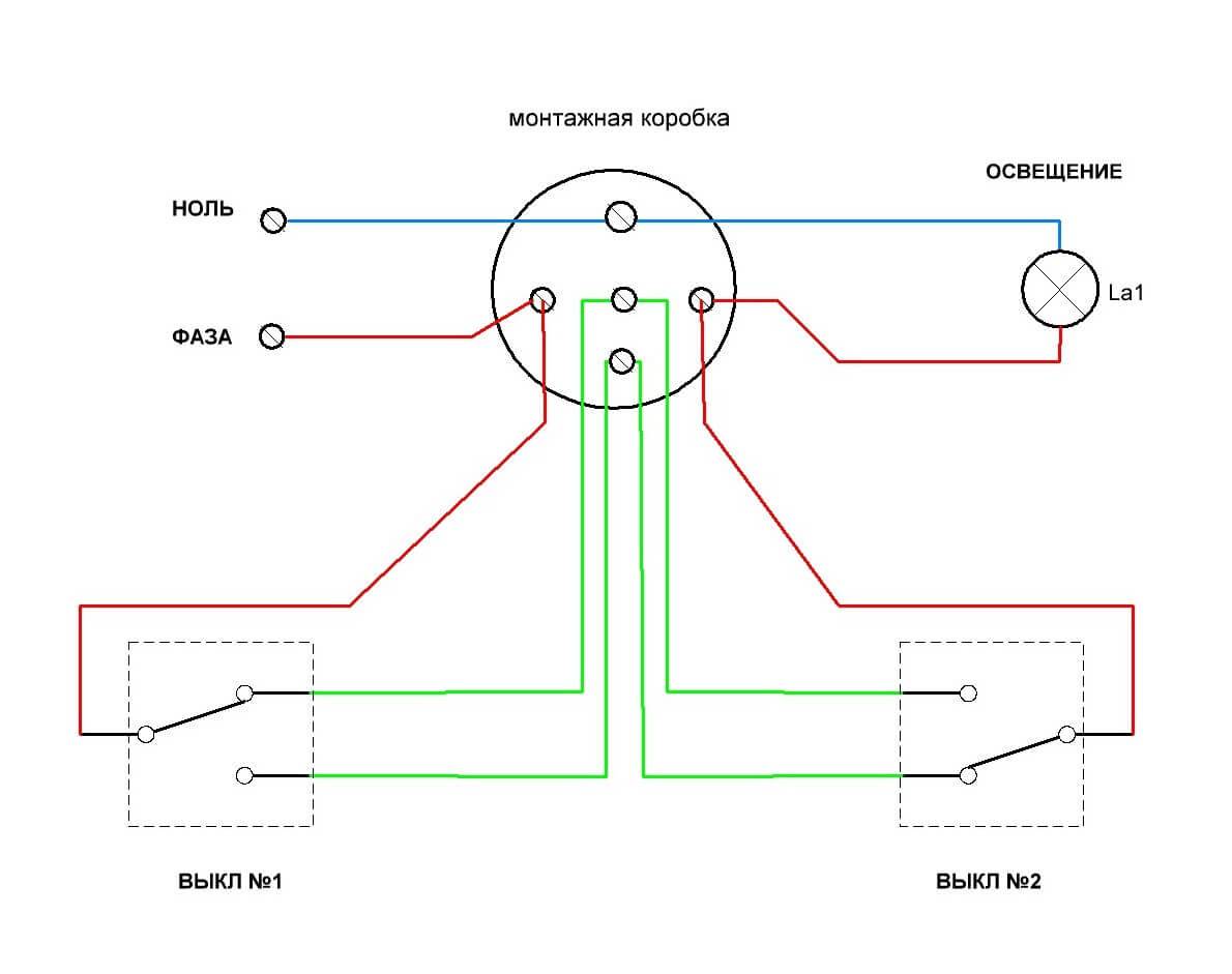 Как подключить проходной выключатель одноклавишный схема подключения на один светильник