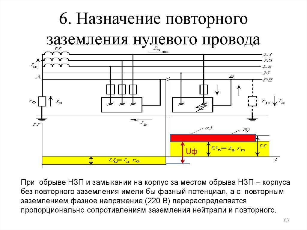 В приведенной схеме нулевой провод служит для