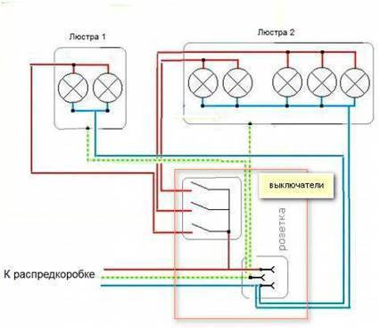 Схема выключателя на три выключателя с розеткой схема подключения