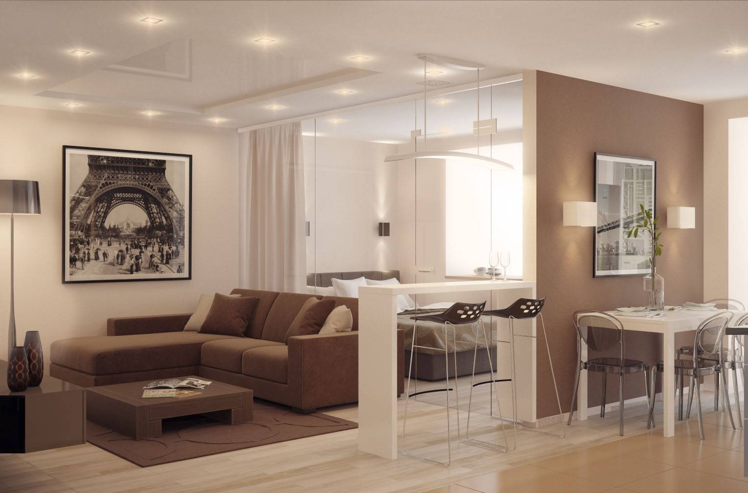 Дизайн однокомнатной квартиры: как разделить на две зоны, в современном стиле, с нишей, фото, современный