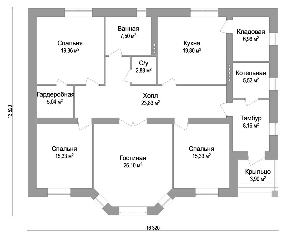 Планировка одноэтажного дома с эркером