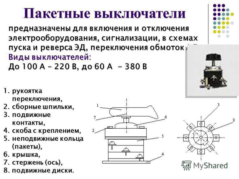 Пакетный выключатель. устройство пакетного выключателя