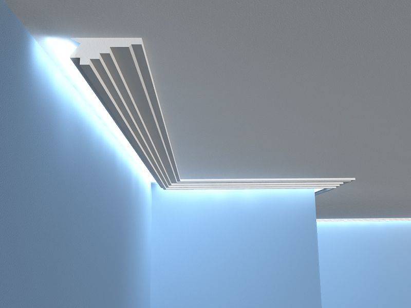 Плинтус потолочный под светодиодную ленту: как сделать подсветку плинтуса для потолка (фото) | proпотолки