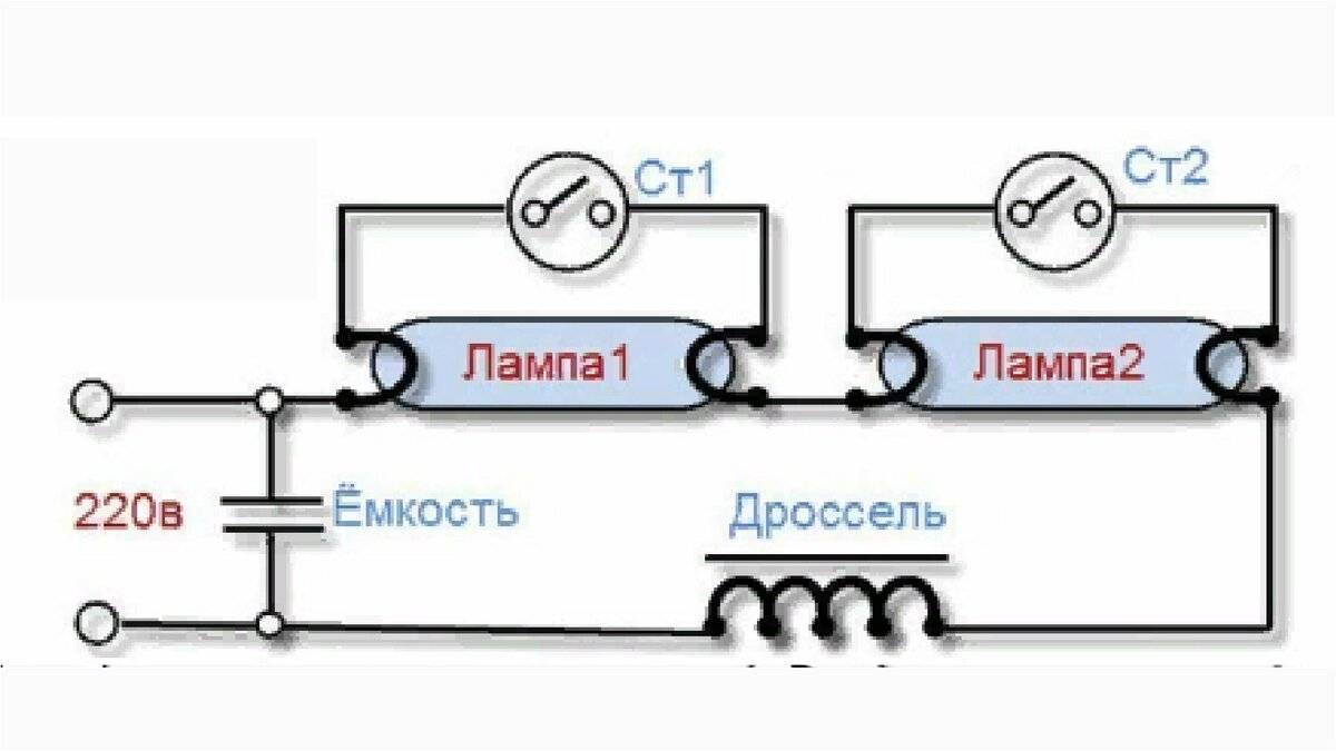 Подключение люминесцентных ламп — схема и принцип работы