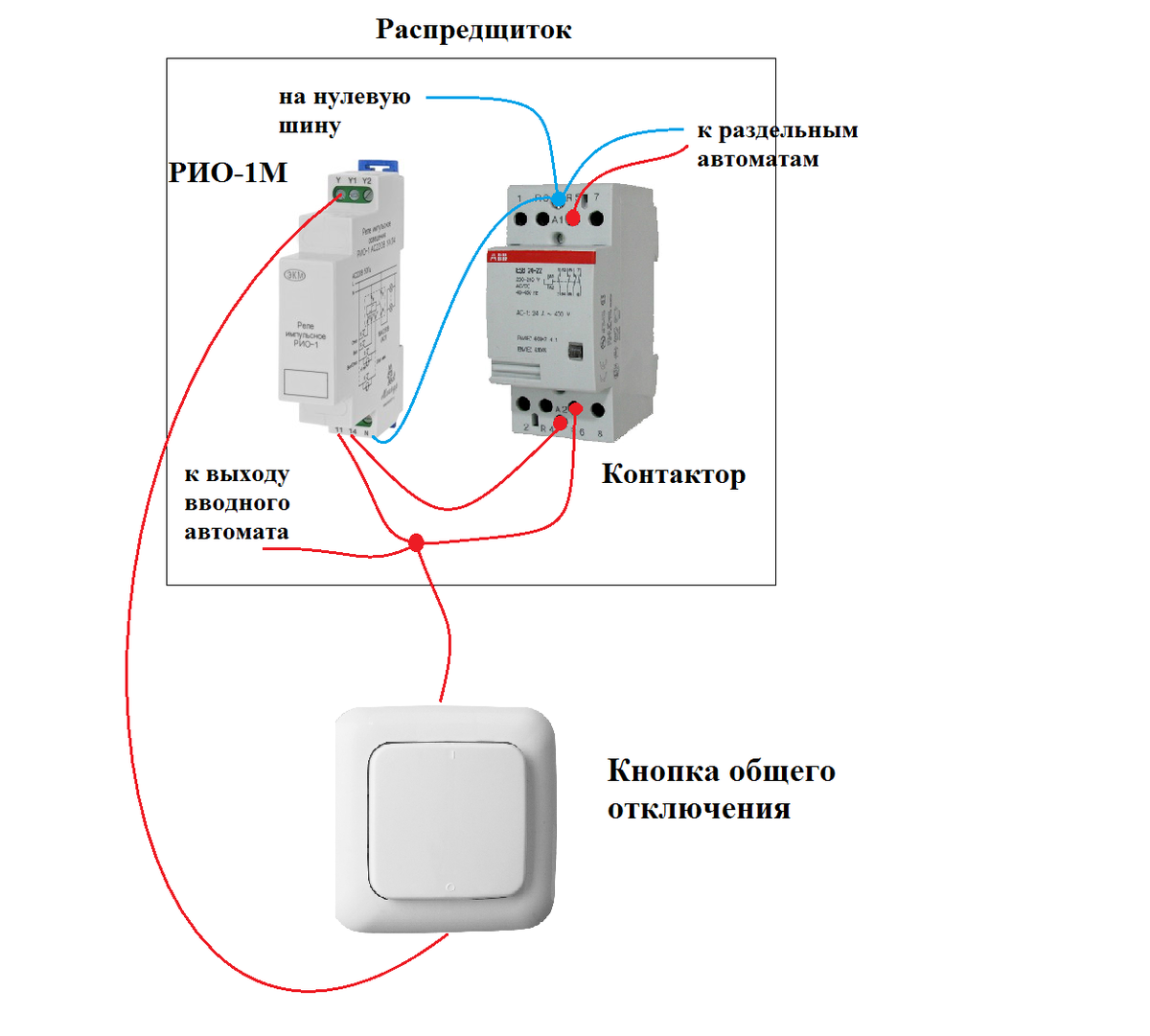 Схема подключения мастер выключателя через контактор авв