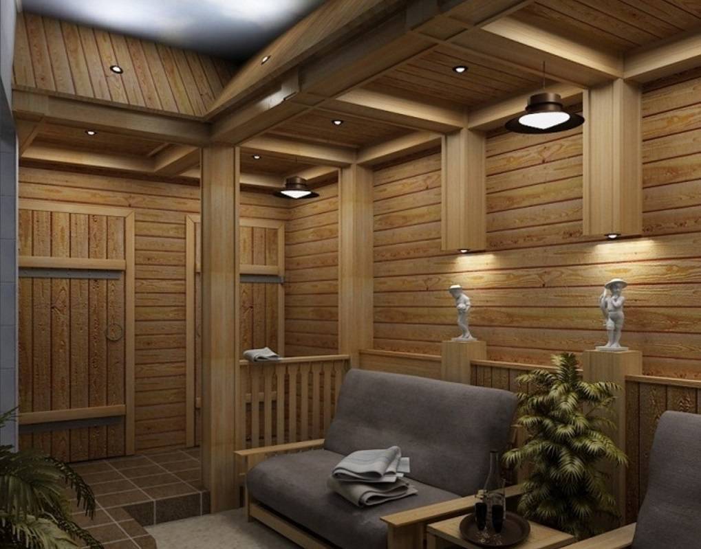 Интерьер бани с комнатой отдыха в современном стиле
