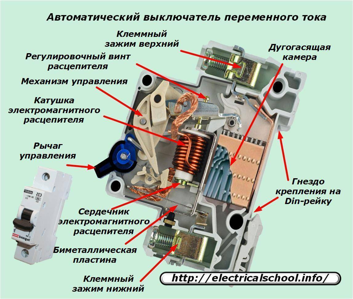 Схема автоматического выключателя с электромагнитным расцепителем