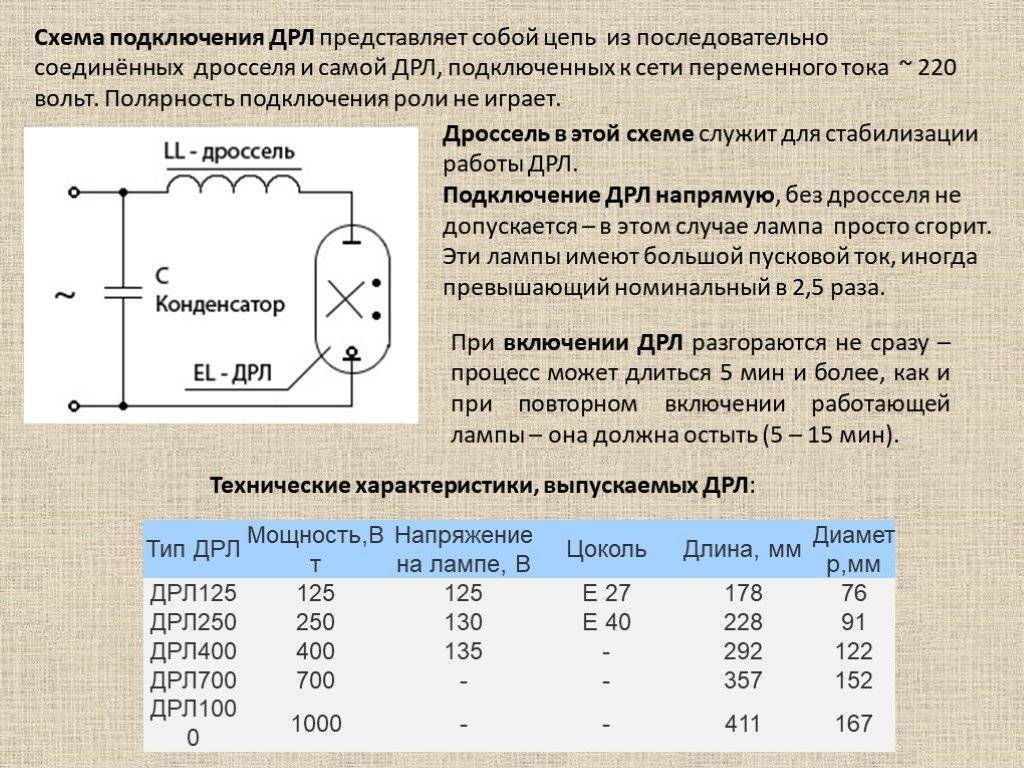 Лампы дрл и днат и схемы их включения