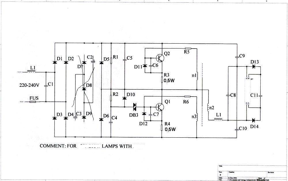 Электронный балласт для люминесцентных ламп схема