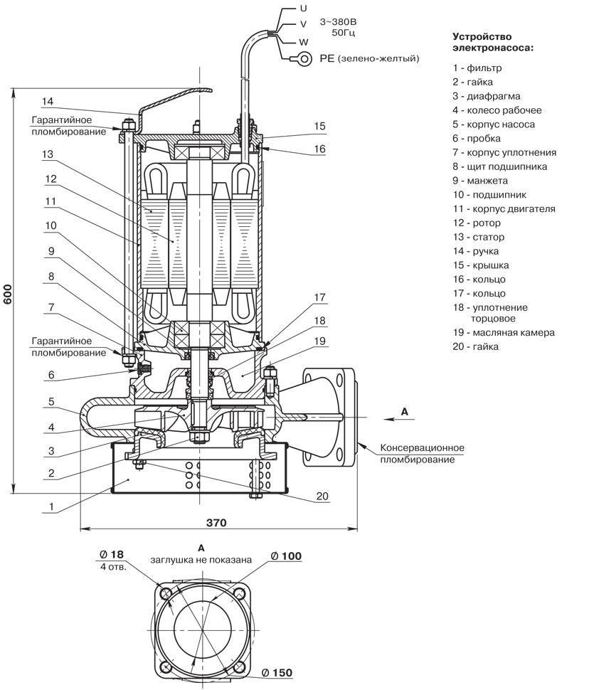 Погружной насос чертеж