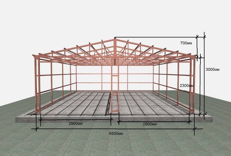 Каркас гаража из профильной трубы чертеж 4х6 односкатной