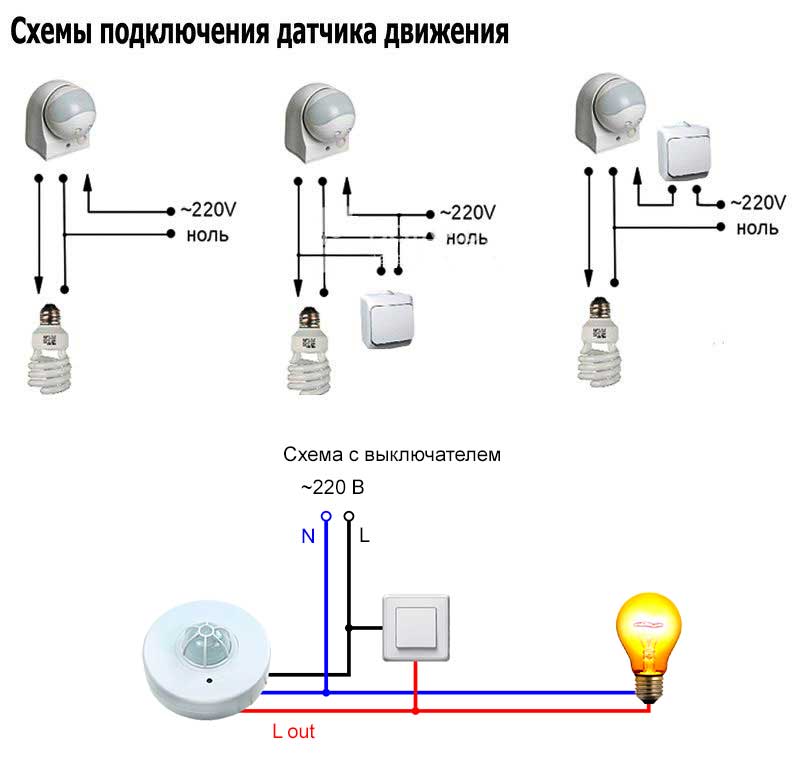Схема подключения датчика движения к прожектору