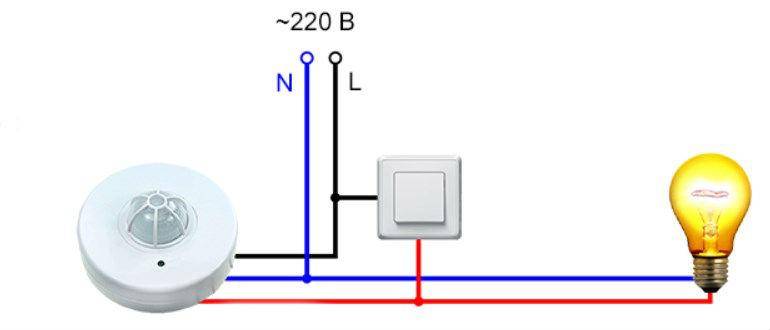 Схема подключения датчика движения для освещения с выключателем: как к лампочке подсоединить датчик, как это работает у инфракрасного или лазерного датчика