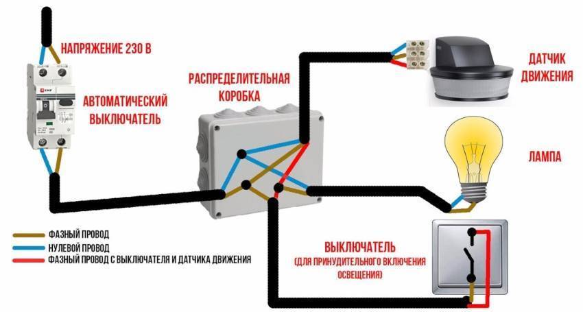 Подключение прожектора с датчиком движения к сети 220 схема видео