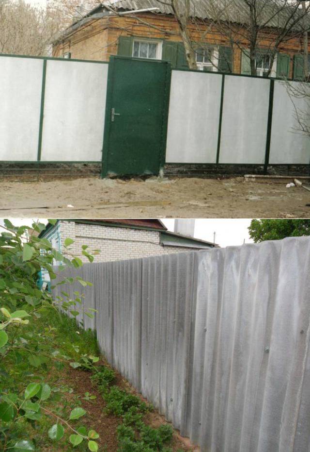 Забор из шифера для ограждения дачного участка с различным оформлением