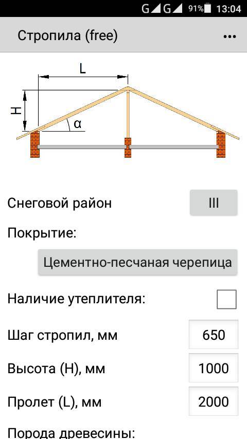 Расчет стропильной системы крыши