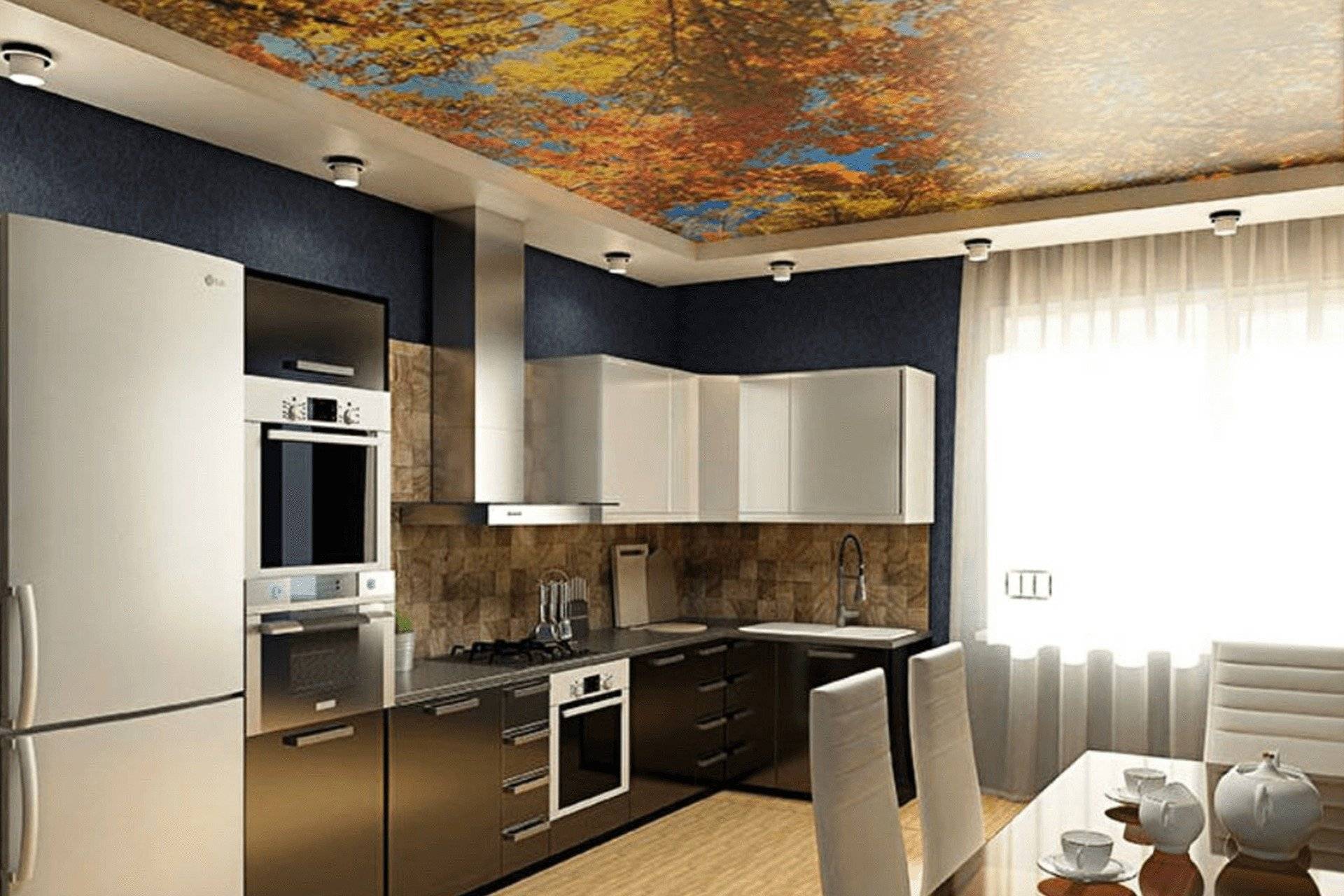 Натяжные потолки на кухню дизайн фото в современном стиле