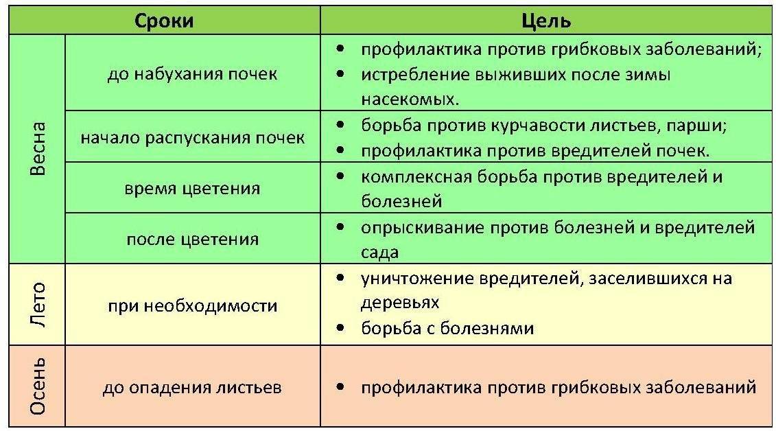 Схема весенней обработки сада