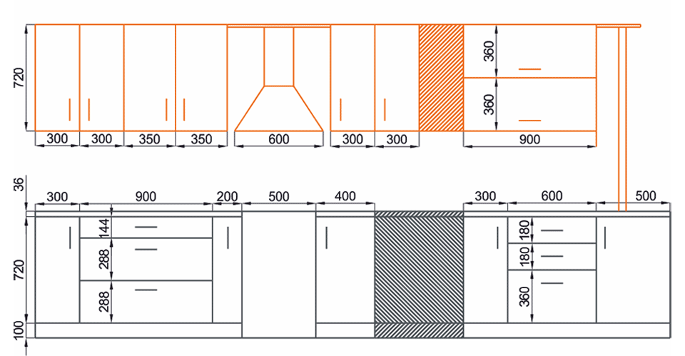 Размеры ящиков кухонного гарнитура стандарт чертеж