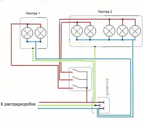 Как подключить тройной выключатель с розеткой схема