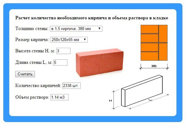 Онлайн калькулятор расчета кирпича