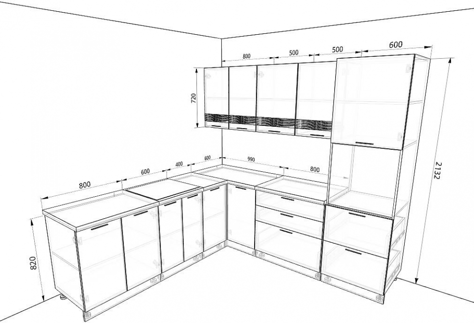 Проект кухонного гарнитура с размерами и деталировкой