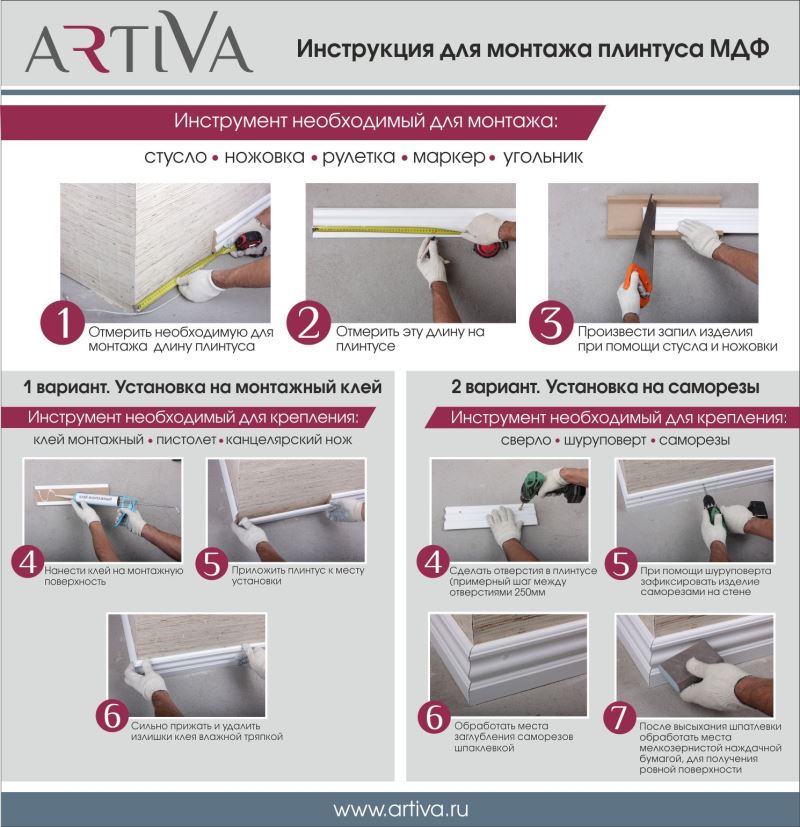 Монтаж мдф-плинтуса своими руками: основные способы крепления и порядок работ