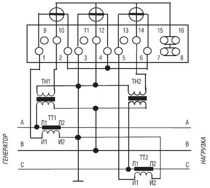 Схема подключения счетчика "меркурий-230" через трансформаторы тока