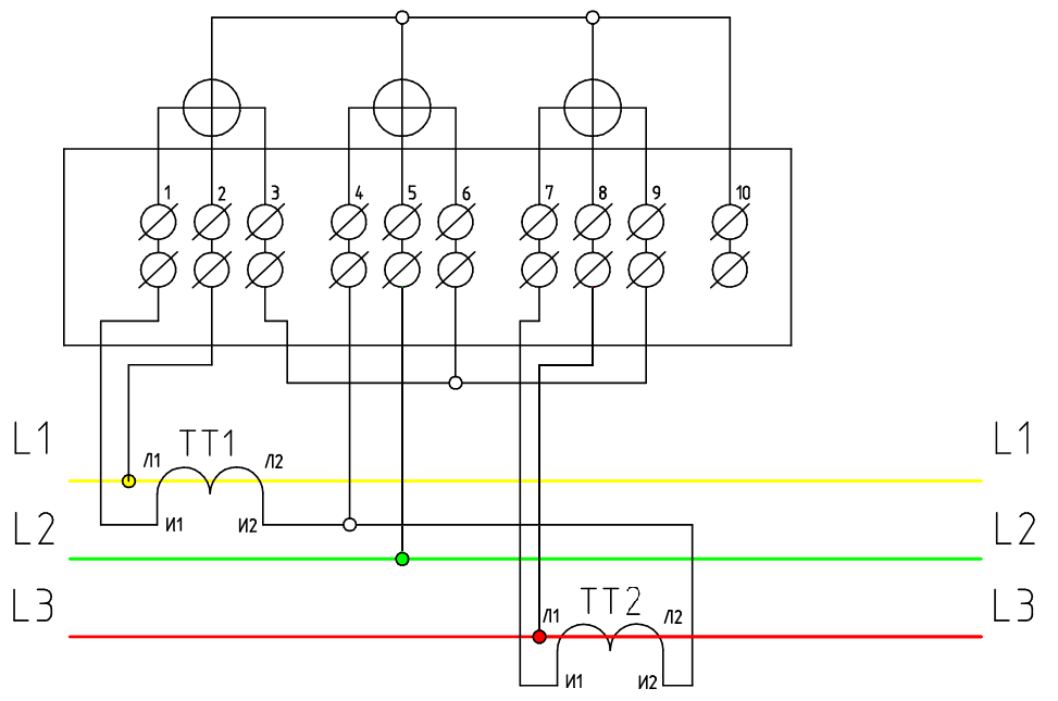 Схема подключения счетчика электроэнергии через трансформаторы тока трехфазного меркурий 230