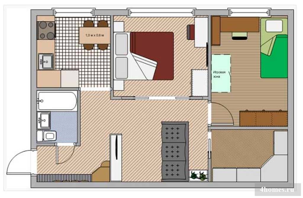 Перепланировка 2-х комнатной квартиры-хрущевки и её новый дизайн
