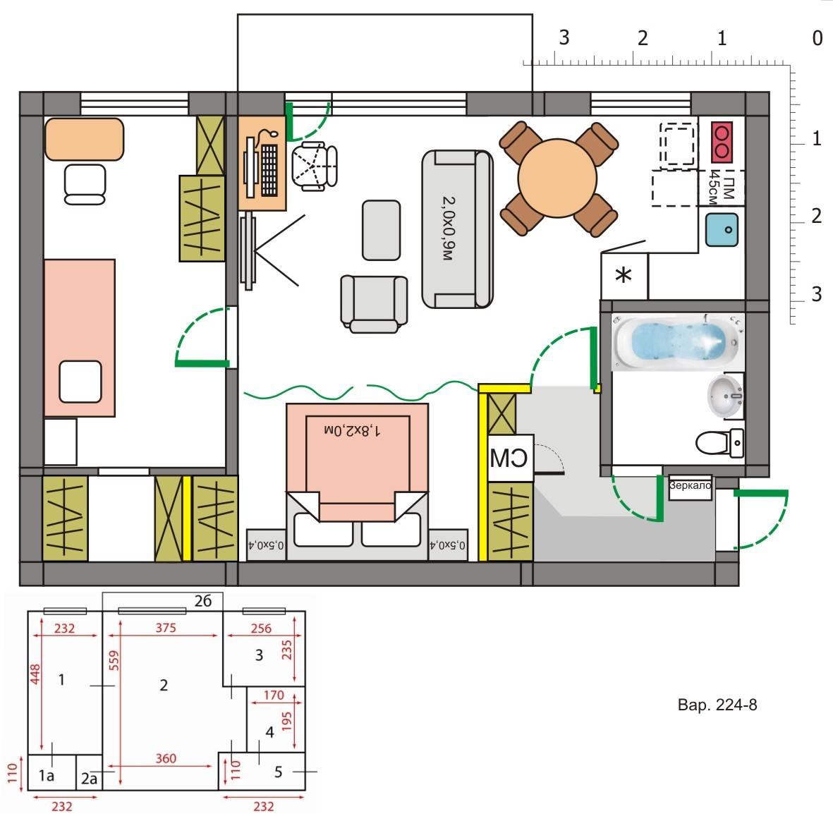 Перепланировка 2 комнатной хрущевки: нюансы и идеи
