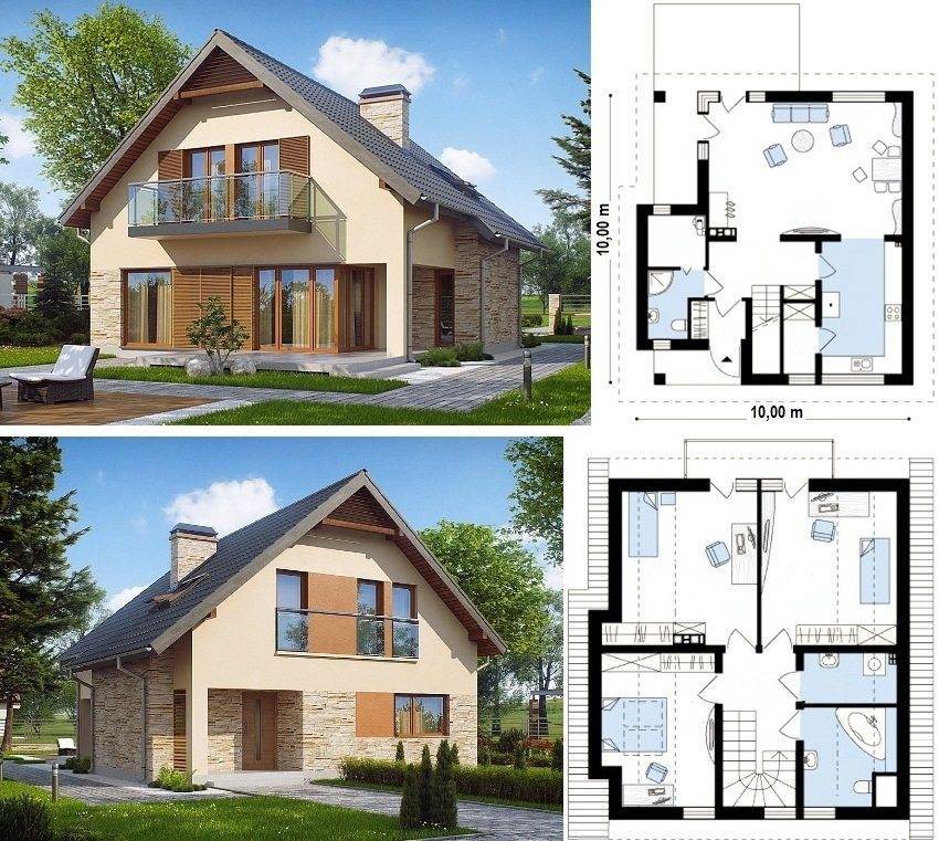 Проект дома из газобетона 10х10 одноэтажный бесплатно чертежи и фото