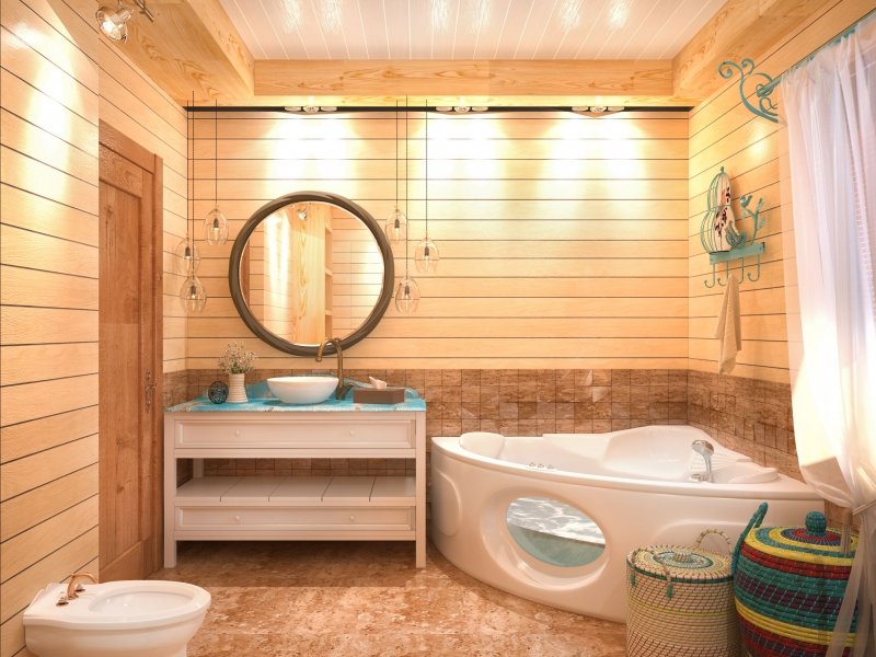 Дизайн ванной комнаты в деревянном доме (11 фото)