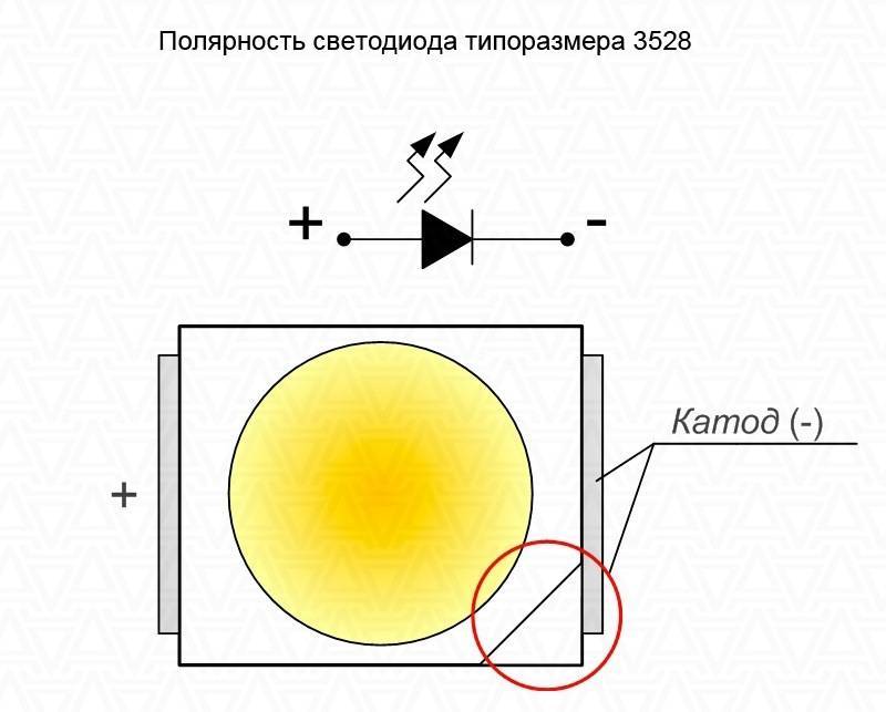 Обозначение светодиода на схеме где плюс где минус