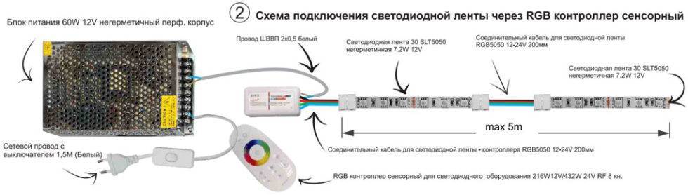 Схема подключения светодиодной ленты с выключателем после блока питания