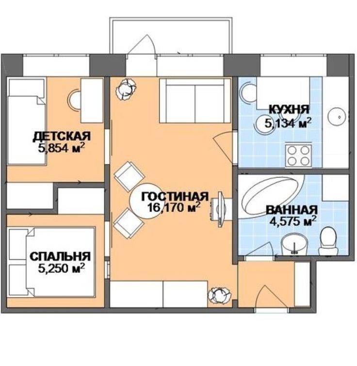 Обновляем двухкомнатную квартиру в хрущёвке: 4 новые планировки - уютный дом