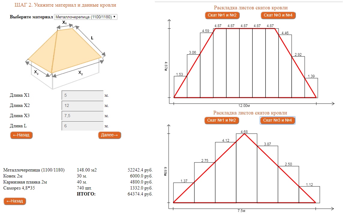 Расчет кровли онлайн калькулятор с чертежами