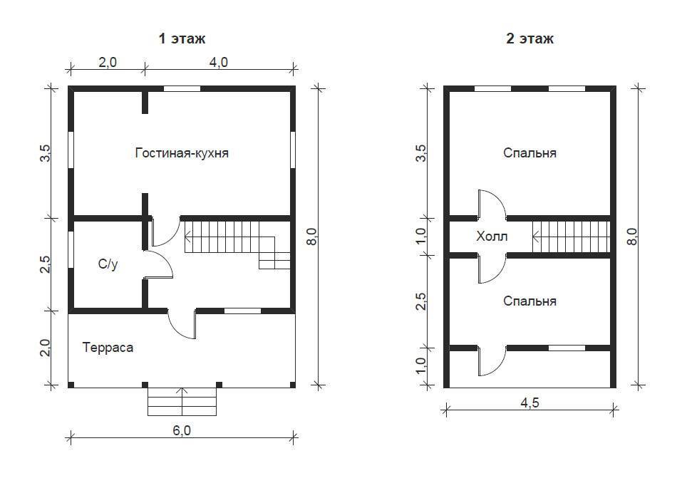 План дачного двухэтажного дома