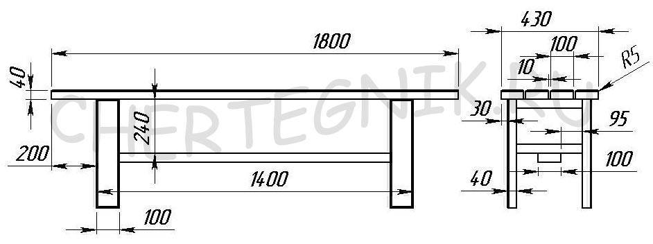 Лавка в баню из дерева чертежи