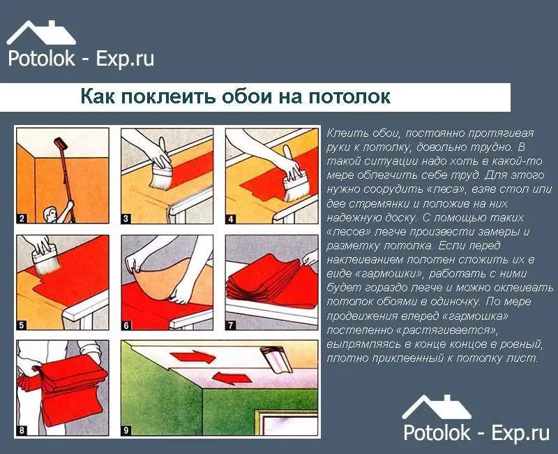 Как правильно клеить обои на потолок
