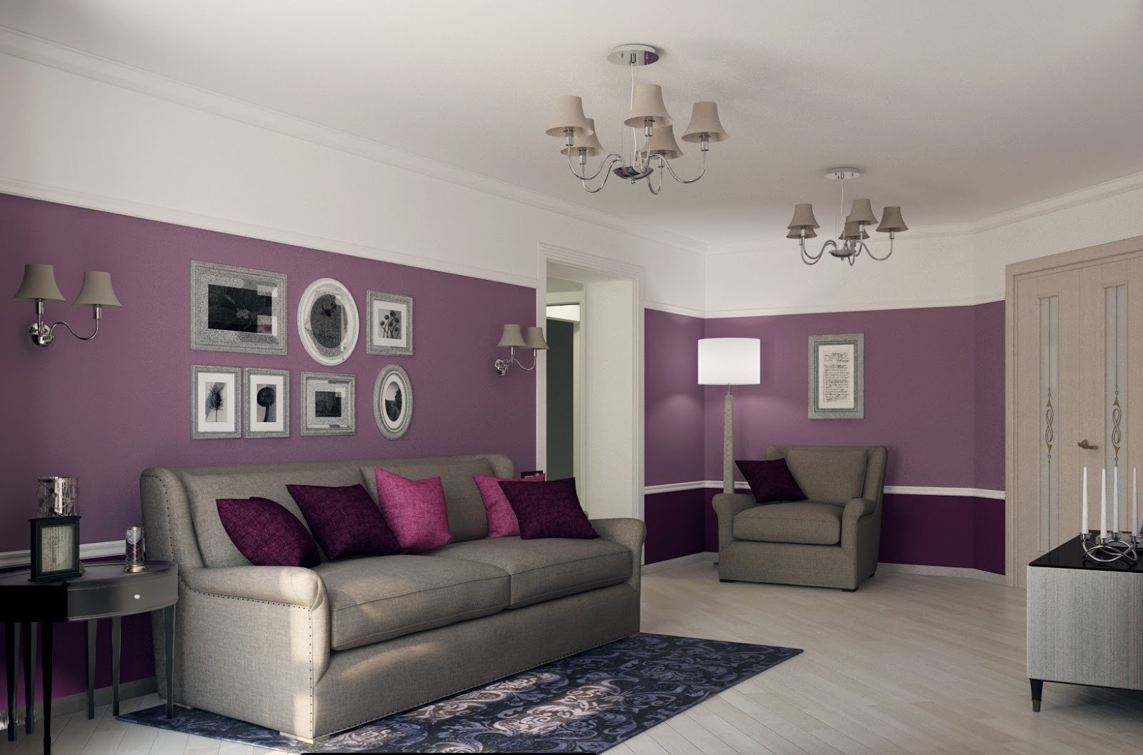 Фиолетовый в интерьере гостиной