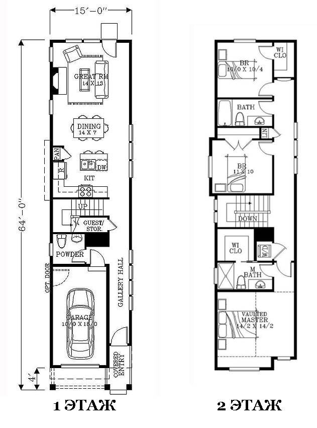 Проект узкого двухэтажного дома