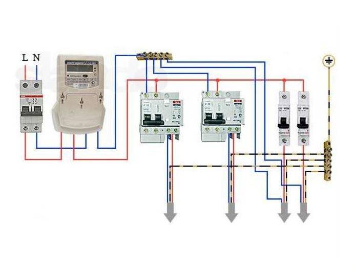 Схема подключения узо и дифавтомата в однофазной сети с заземлением