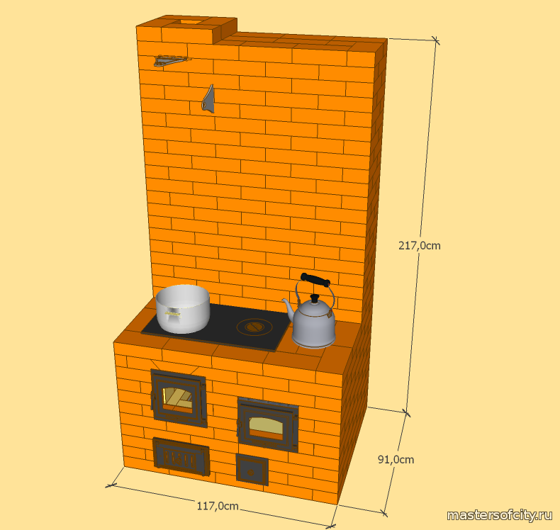 Двухколпаковая отопительно-варочная печь с духовым шкафом