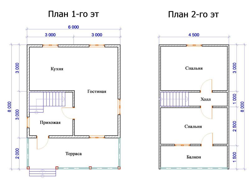 Проект двухэтажного дома 6х7