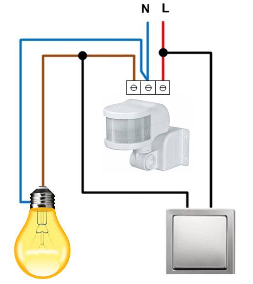 Подключение датчиков движения с сенсором к прожектору: схемы подсоединения