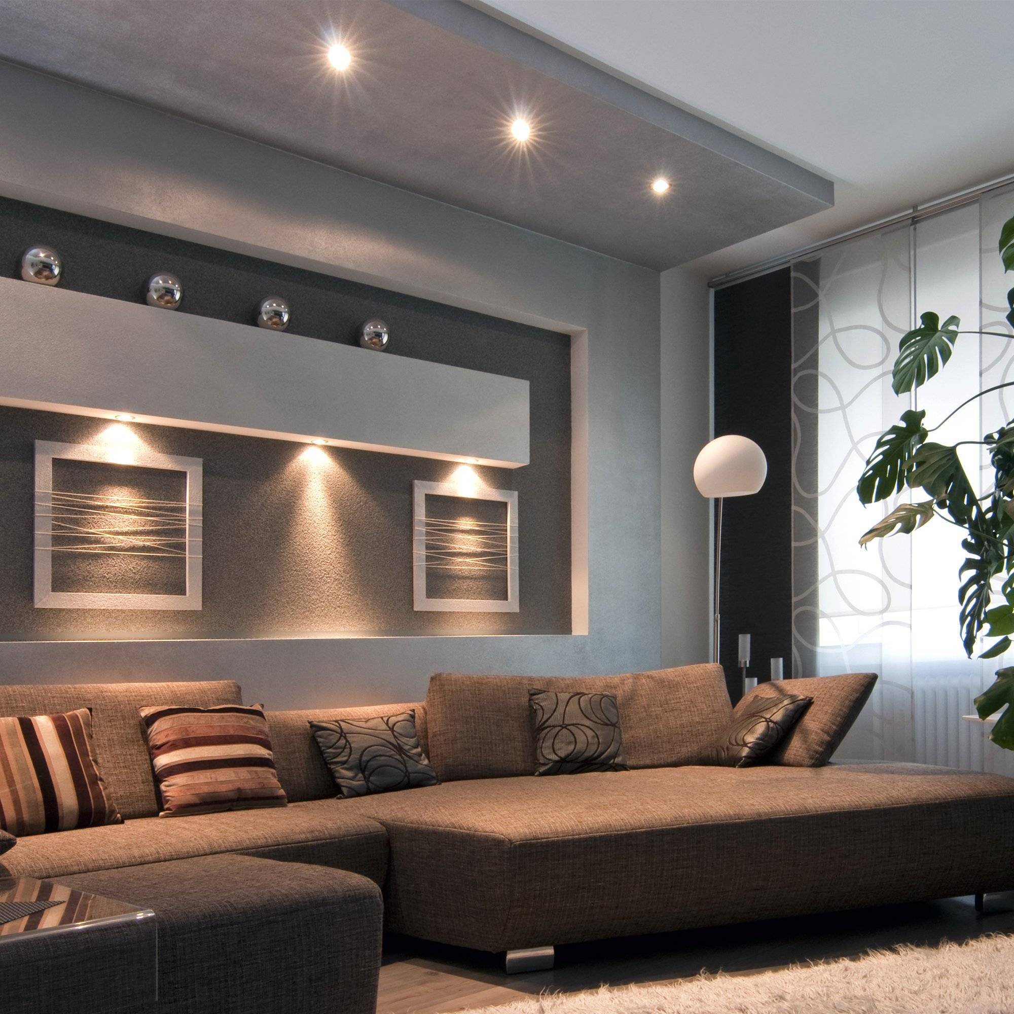 Освещение в гостиной в современном стиле: точечное, без люстры, правила расположения, варианты дизайна интерьера